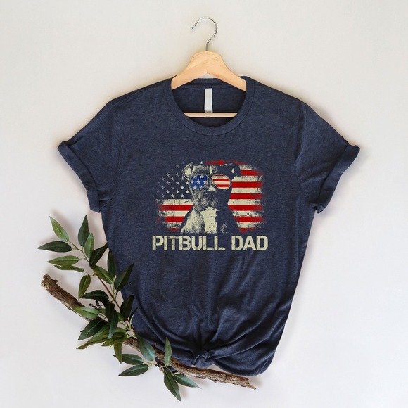 US Flag Pitbull Dog Dad Gift Funny Dog Shirt Dog Dad Shirt Mens Dog - Picture 1 of 2